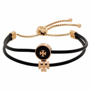 TORY BURCH • Black Enamel Logo Slider Bracelet